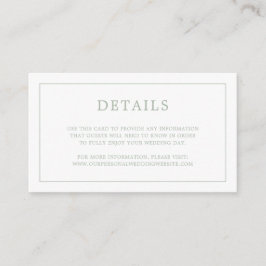 Cartão De Informações Casamento Elegante Monograma Verde de Sage Simples