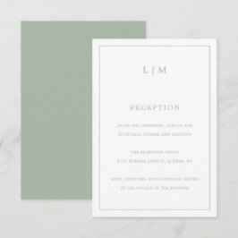 Cartão De Informações Casamento Elegante Monograma Verde de Sage Simples
