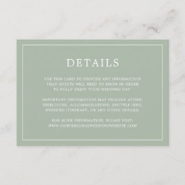 Cartão De Informações Casamento Elegante Monograma Verde de Sage Simples