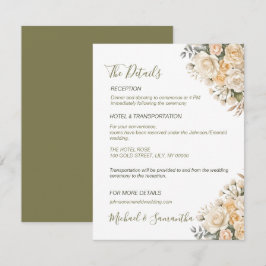 Cartão De Informações Casamento Elegante Pérola Branca e Rosa Marfim