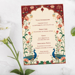 Cartão De Informações Casamento Elegante Pichwai com Pavão Indiano