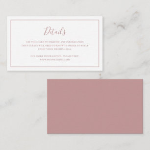 Cartão De Informações Casamento Elegante Rosa-Rosa-Rosa Tradicional