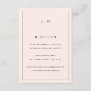 Cartão De Informações Casamento Elegante Simples, Cor-de-Rosa, Monograma