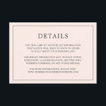 Cartão De Informações Casamento Elegante Simples, Cor-de-Rosa, Monograma<br><div class="desc">Simples cartão de cerimônia de núpcias com um design moderno, mas elegante, com seus detalhes cercados por uma fina fronteira. Todo o texto está em cinzas sobre um fundo cor-de-rosa pincelado. As fontes e as cores de fundo podem ser alteradas para qualquer cor desejada clicando no botão "personalizar". Um design...</div>