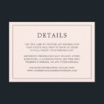 Cartão De Informações Casamento Elegante Simples, Cor-de-Rosa, Monograma<br><div class="desc">Simples cartão de cerimônia de núpcias com um design moderno, mas elegante, com seus detalhes cercados por uma fina fronteira. Todo o texto está em cinzas sobre um fundo cor-de-rosa pincelado. As fontes e as cores de fundo podem ser alteradas para qualquer cor desejada clicando no botão "personalizar". Um design...</div>