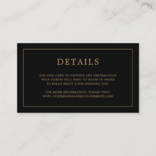 Cartão De Informações Casamento Elegante Simples de Monograma Preto e Do