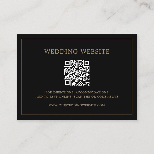 Cartão De Informações Casamento Elegante Simples de Monograma Preto e Do (Frente)