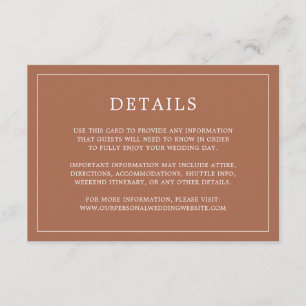 Cartão De Informações Casamento Elegante Simples Terracotta Monograma