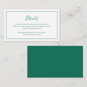 Cartão De Informações Casamento Elegante Verde Tradicional Emerald