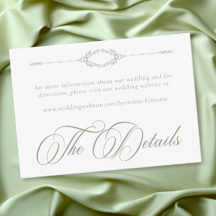 Cartão De Informações Casamento Elegante Vintage Barroco em Verde Sage