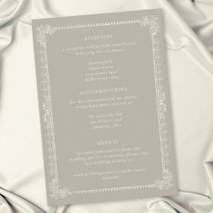 Cartão De Informações Casamento Elegante Vintage Barroco Neutro Bege Mar
