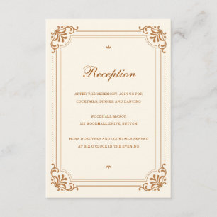 Cartão De Informações Casamento Elegante Vintage Recepção Cobre Marfim