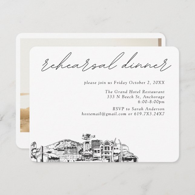Cartão De Informações Casamento em Anchorage Jantar de Rehearsal Elegant (Frente/Verso)