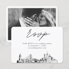Cartão De Informações Casamento em São Francisco Minimalista Esboço RSVP