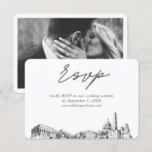 Cartão De Informações Casamento em Washington DC Minimalista Sketch RSVP