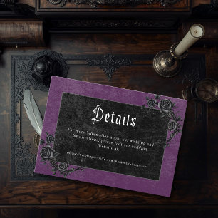 Cartão De Informações Casamento Eternamente Sombrio de Corvo Gótico Roxo