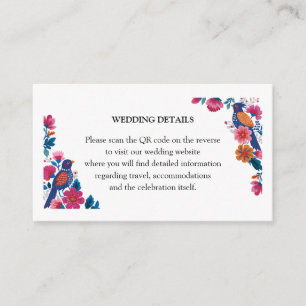 Cartão De Informações Casamento Etno Ornamentado de Pássaros e Flores