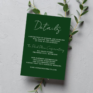 Cartão De Informações Casamento Evergreen Mínimo do Script Simplicity 3
