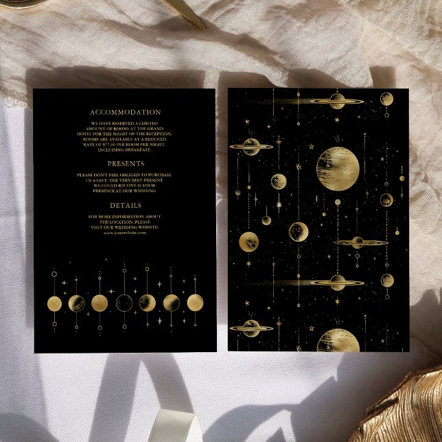 Cartão De Informações Casamento Fases da Lua Crescente Preto Celestial D (Criador carregado)