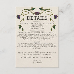 Cartão De Informações Casamento Floral Art Nouveau Tom de Joia