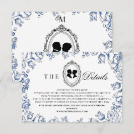 Cartão De Informações Casamento Floral Azul da Era Regência