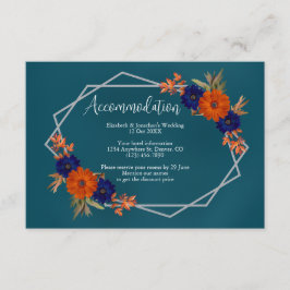 Cartão De Informações Casamento Floral Azul de Marinho Laranja de Outono
