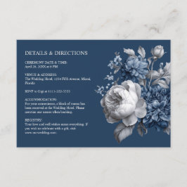 Cartão De Informações Casamento Floral Azul e Cinza Moderno