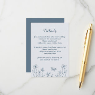 Cartão De Informações Casamento floral azul empoeirado romântico