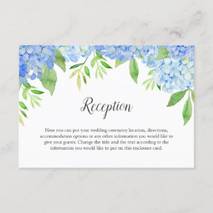 Cartão De Informações Casamento Floral Azul Hydrangea Watercolor