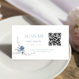 Cartão De Informações Casamento Floral Azul Poeirento Elegante de Primav