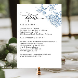 Cartão De Informações Casamento Floral Azul Vitoriano Clássico