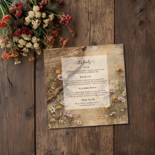 Cartão De Informações Casamento Floral Boêmio de Madeira Rústica