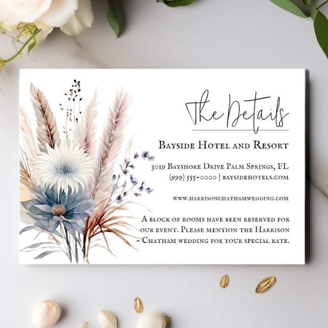 Cartão De Informações Casamento Floral Boho de Inverno | Branco (White Winter Boho Floral Wedding Details Enclosure Card)