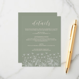 Cartão De Informações Casamento Floral Boho Minimalista Verde Salvia Ele