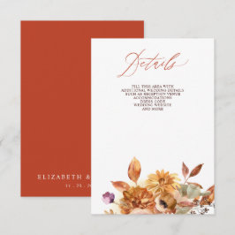 Cartão De Informações Casamento Floral Botânico Rústico de Outono em Ter