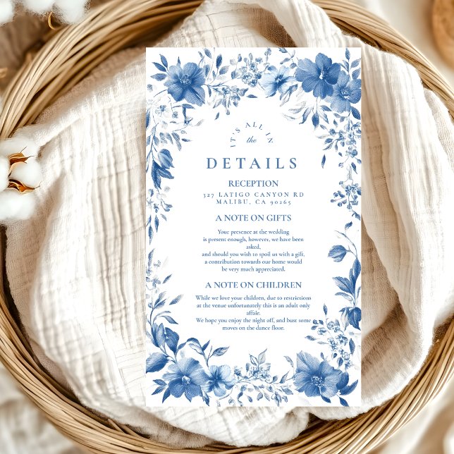 Cartão De Informações Casamento Floral Chinoiserie French Blue Victorian (Criador carregado)