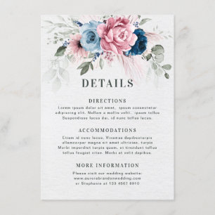 Cartão De Informações Casamento Floral Cor-de-Rosa Cor-de-Rosa Marinho A