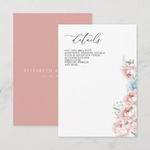 Cartão De Informações Casamento Floral Cor-de-rosa Elegante Boho Verão P