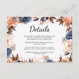 Cartão De Informações Casamento floral de cor azul Dusty & Terracotta