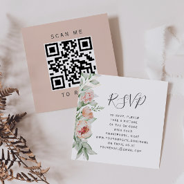 Cartão De Informações Casamento Floral de Primavera com QR Code RSVP