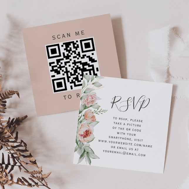 Cartão De Informações Casamento Floral de Primavera com QR Code RSVP (Criador carregado)