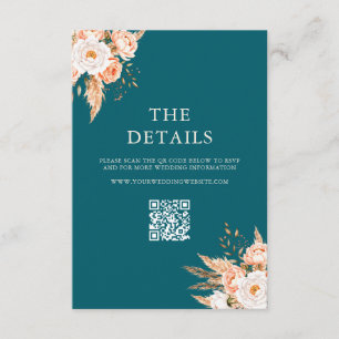 Cartão De Informações Casamento Floral de Teal Boho Chic Fall