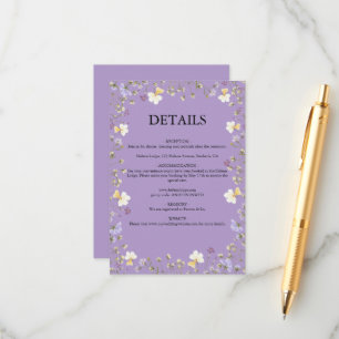 Cartão De Informações Casamento Floral de Verão de Flor Roxo