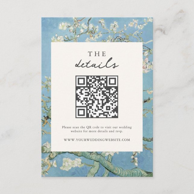 Cartão De Informações Casamento Floral de Vincent Van Gogh Almond Blosso (Frente)