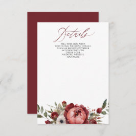 Cartão De Informações Casamento Floral do Boho Burgundy