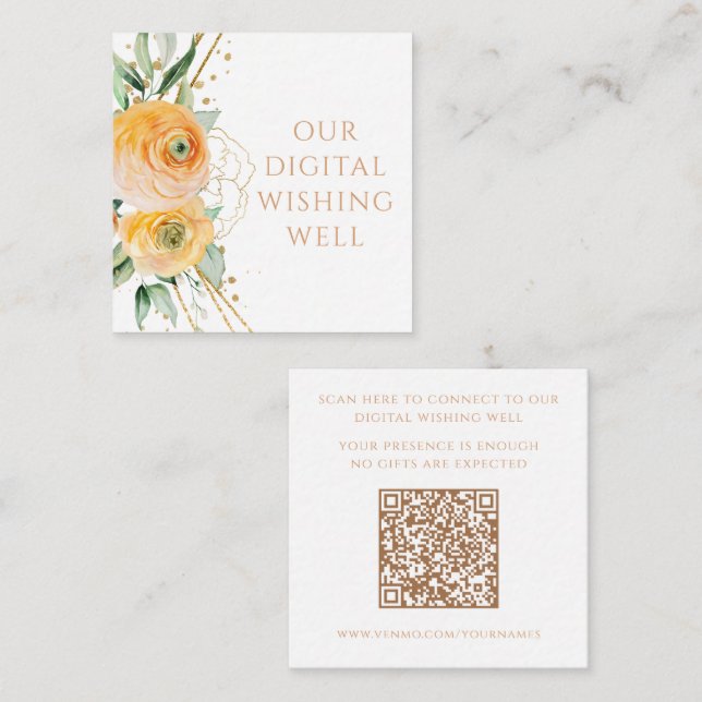 Cartão De Informações Casamento Floral do Código QR do Wishing Digital (Frente/Verso)