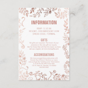 Cartão De Informações Casamento floral Dourado elegante do rosa branco