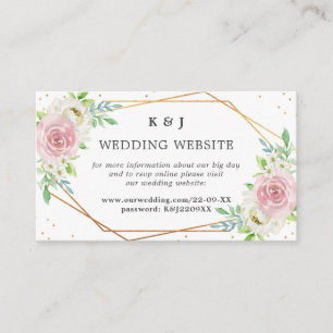 Cartão De Informações Casamento Floral Dourado Geométrico Chic