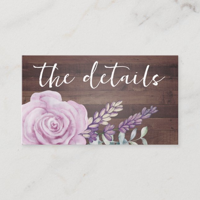 Cartão De Informações Casamento Floral e Eucalyptus De Madeira Rústica (Frente)