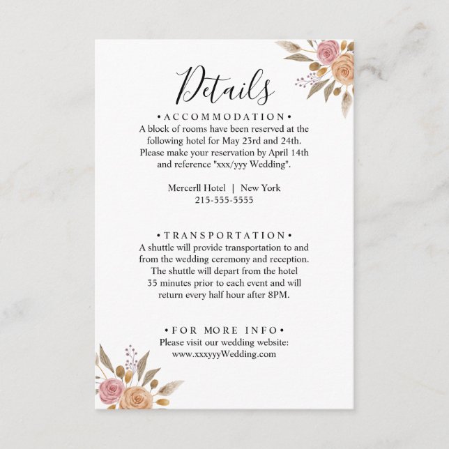 Cartão De Informações Casamento Floral Elegante (Frente)